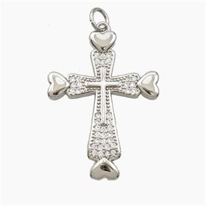 Copper Cross Pendant Pave Zirconia Platinum Plated, approx 22-30mm