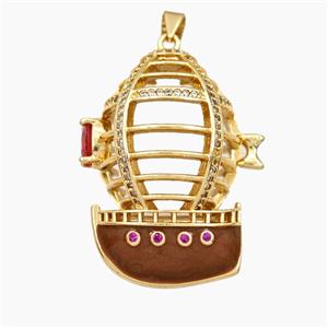 Hot Air Ballon Charms Copper Pendant Pave Zirconia Gold Plated, approx 26-35mm