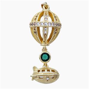 Hot Air Ballon Charms Copper Pendant Pave Zirconia Gold Plated, approx 18-40mm