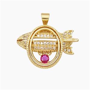 Hot Air Ballon Charms Copper Pendant Pave Zirconia Gold Plated, approx 17-25mm
