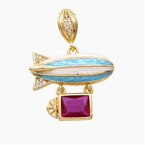 Hot Air Ballon Charms Copper Pendant Pave Zirconia Gold Plated, approx 25-30mm
