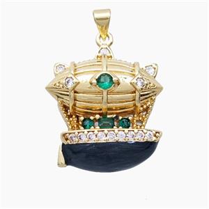 Hot Air Ballon Charms Copper Pendant Pave Zirconia Gold Plated, approx 22-25mm