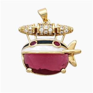 Hot Air Ballon Charms Copper Pendant Pave Zirconia Gold Plated, approx 22-23mm