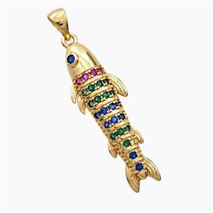 Copper Fish Pendant Pave Zirconia Gold Plated, approx 10-33mm