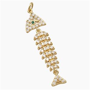 Copper Fishbone Pendant Pave Zirconia Gold Plated, approx 11-40mm