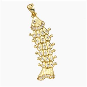 Copper Fishbone Pendant Pave Zirconia Gold Plated, approx 13-36mm