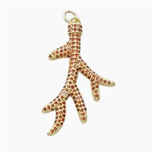 Coral Branch Charms Copper Pendant Pave Zirconia Gold Plated, approx 22-35mm