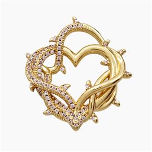 Copper Thorns Heart Pendant Micropave Zirconia Gold Plated, approx 25mm
