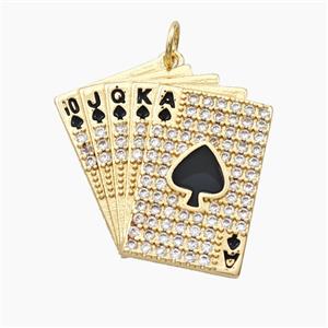 Playing Cards Charms Copper Pendant Pave Zirconia Enamel Gold Plated, approx 24-25mm