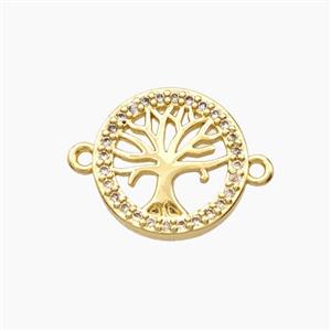 Copper Tree Of Life Connector Pave Zirconia Gold Plated, approx 14.5mm