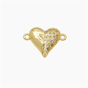 Copper Heart Connector Pave Zirconia Gold Plated, approx 11.5mm