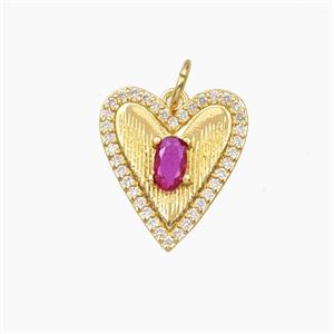 Copper Heart Pendant Micropave Zirconia Gold Plated, approx 14-15mm