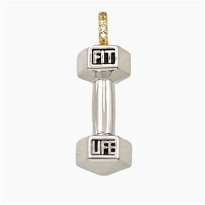 Dumbell Charms Copper Pendant Sports Platinum Plated, approx 8-25mm