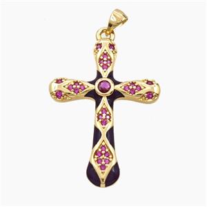 Copper Cross Pendant Pave Zirconia Enamel Gold Plated, approx 25-35mm