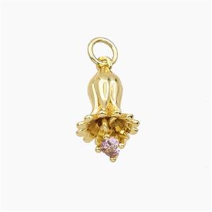 Copper Flower Pendant Pave Zirconia Gold Plated, approx 10-15mm