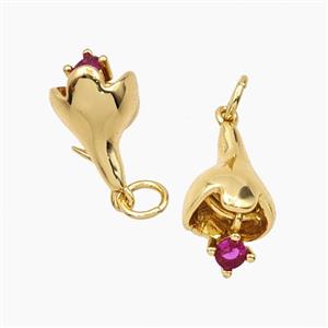 Copper Flower Pendant Pave Zirconia Gold Plated, approx 8-15mm