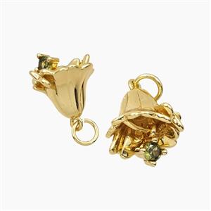 Copper Flower Pendant Pave Zirconia Gold Plated, approx 12mm