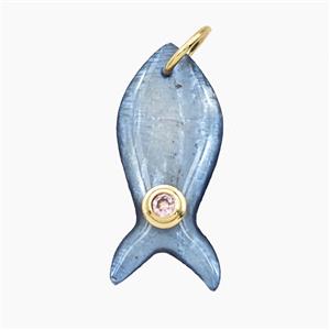 Blue Abalone Shell Fish Pendant Pave Zirconia, approx 11-25mm