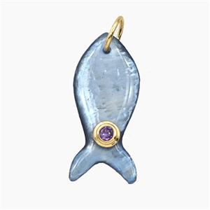 Blue Abalone Shell Fish Pendant Pave Zirconia, approx 11-25mm