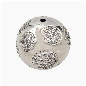 Copper Round Beads Micropave Zirconia Hollow Platinum Plated, approx 19mm