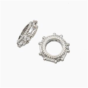 Copper Rings Beads Pave Zirconia Platinum Plated, approx 11mm