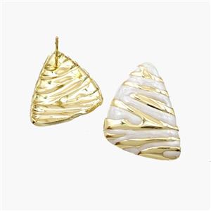 Copper Triangle Stud Earrings White Enamel Gold Plated, approx 20-25mm