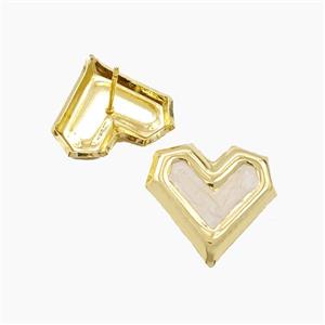 Copper Heart Stud Earrings White Enamel Gold Plated, approx 20mm