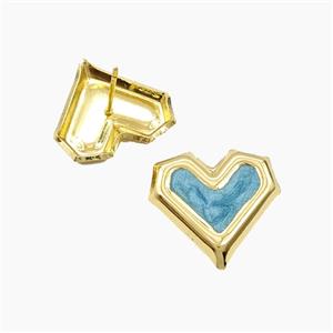Copper Heart Stud Earrings Turqblue Enamel Gold Plated, approx 20mm