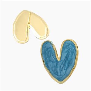 Copper Heart Stud Earrings Turqblue Enamel Gold Plated, approx 25mm
