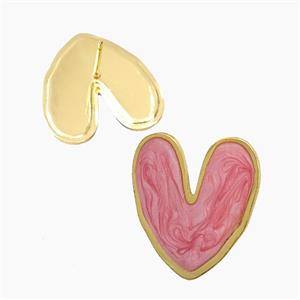 Copper Heart Stud Earrings Pink Enamel Gold Plated, approx 25mm