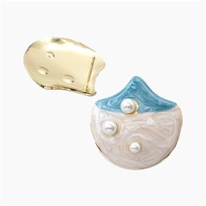 Copper Stud Earrings White Enamel Gold Plated, approx 26mm