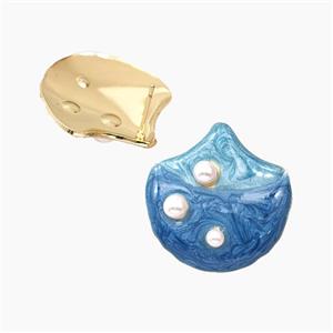 Copper Stud Earrings Blue Enamel Gold Plated, approx 26mm