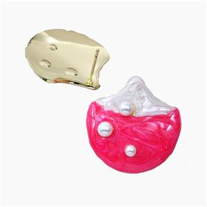 Copper Stud Earrings Red Enamel Gold Plated, approx 26mm