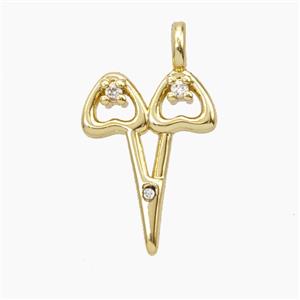 Copper Scissors Pendant Pave Zirconia Gold Plated, approx 12-17mm