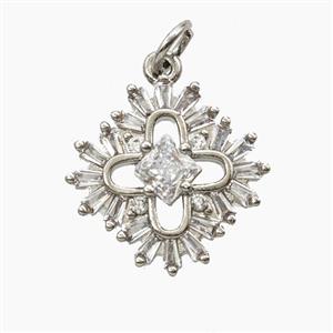 Copper Clover Pendant Pave Zirconia Platinum Plated, approx 17mm