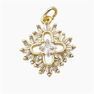 Copper Clover Pendant Pave Zirconia Gold Plated, approx 17mm