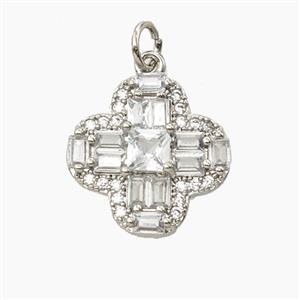Copper Clover Pendant Pave Zirconia Platinum Plated, approx 16mm