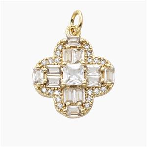 Copper Clover Pendant Pave Zirconia Gold Plated, approx 16mm