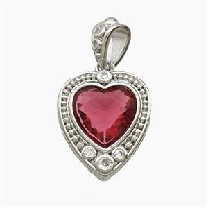 Copper Heart Pendant Pave Crystal Glass Platinum Plated, approx 15.5-18mm
