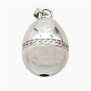 Copper Egg Pendant pave Zirconia Platinum Plated, approx 15-20mm