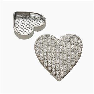 Copper Heart Beads Pave Zirconia FlatHole Platinum Plated, approx 21mm, 2-7mm hole