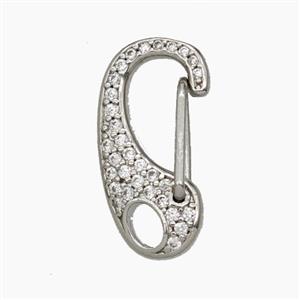 Copper Carabiner Clasp Micropave Zirconia Platinum Plated, approx 10-19mm