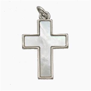 Copper Cross Pendant Pave Shell Platinum Plated, approx 15-20mm