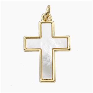 Copper Cross Pendant Pave Shell Gold Plated, approx 15-20mm