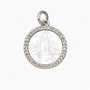 Copper Pendant Pave Shell Virgin Mary Zirconia Platinum Plated, approx 15mm