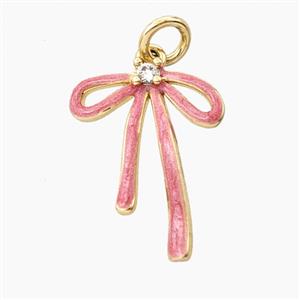 Copper Bowknot Pendant Pink Painted Gold Plated, approx 14-18mm
