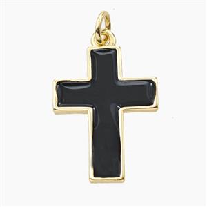 Copper Cross Pendant Black Enamel Gold Plated, approx 15-20mm