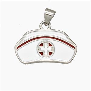 Nurse Hat Charms Copper Pendant Enamel Medical Platinum Plated, approx 12-21mm