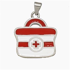 Medical Bag Charms Copper Aid Kit Pendant Enamel Platinum Plated, approx 19-20mm