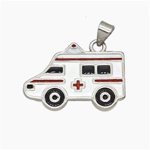 Ambulance Car Charms Copper Medical Pendant Enamel Platinum Plated, approx 16.5-24mm